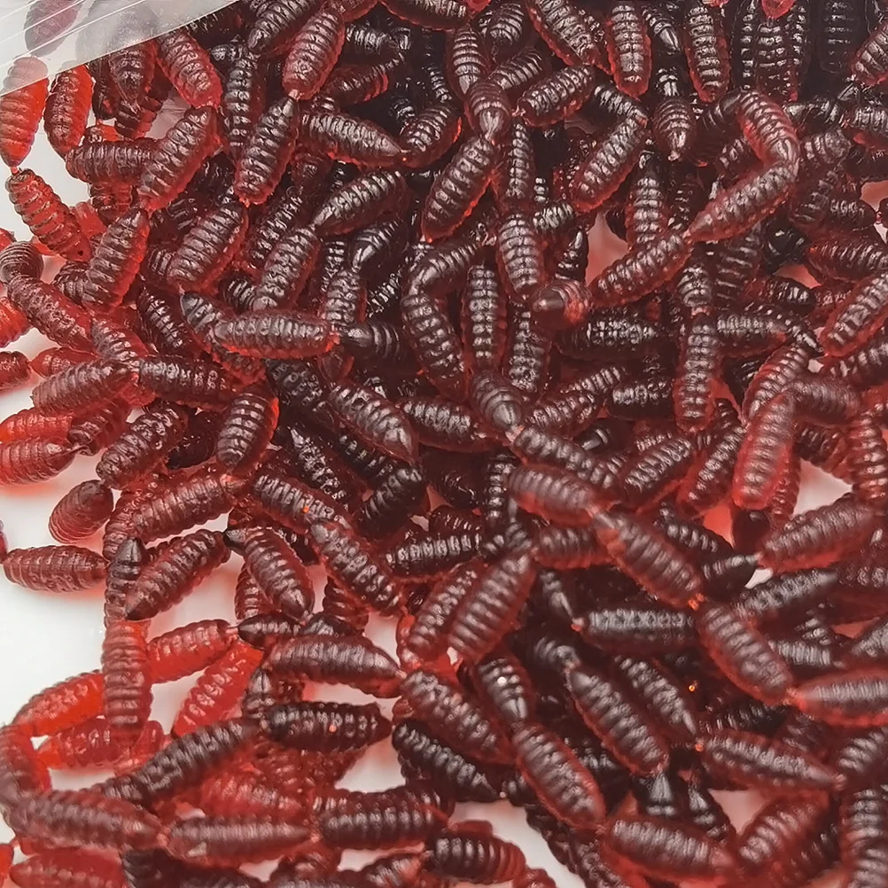 200PCS/lot RedWorm Worms Silicone Artificial Baits 1cm 0.1g Maggot Grub Soft Fishing Lure Hooks Glow Shrimps Fish Lures Bread shadow fish lures cubby mini mite glow glow