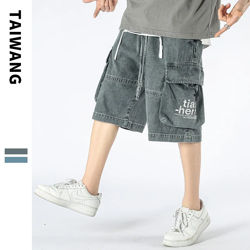 

2021 summer Japanese new men's big pocket tooling jeans pants youth trend casual jeans shorts