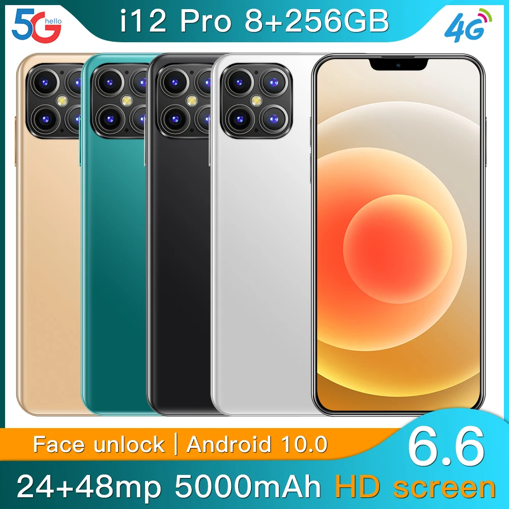 

i12Pro U-Screen Smartphone 6.6Inch 5000mAh 8+256G Support Face Unlock Dual SIM Network Android10.0 camera 5.0MP Global Version