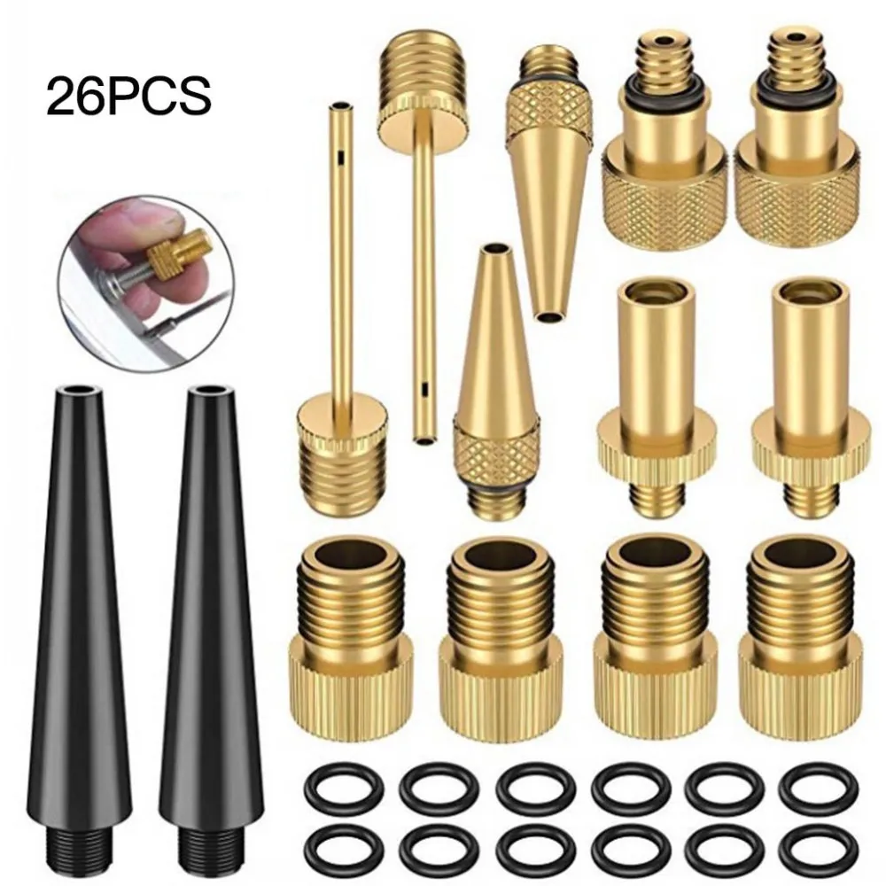 

26pcs Copper Bicycle Valve Adapter Set Plastic Inflatable Nozzle Bike Tire Pump Adapter Kit Inflator Bike Pump Accessories