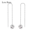 LUXUSTEEL 2021 круглые серьги-капли серебряного цвета из нержавеющей стали CZ геометрические длинные серьги колье бижутерия модные ювелирные изделия