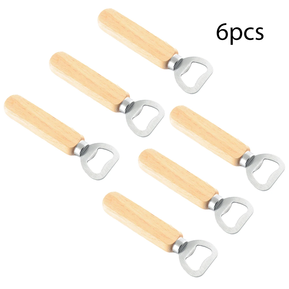 

Wine Opener 6Pcs/Set Bartender Bottle Opener Rubber Wood Handheld Wine Beer Soda Glass Cap Bottle Opener for Home Kitchen Bar