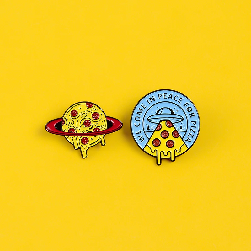 Мы мира за пиццу булавки пицца НЛО планеты круглые значки броши лацкан шляпа