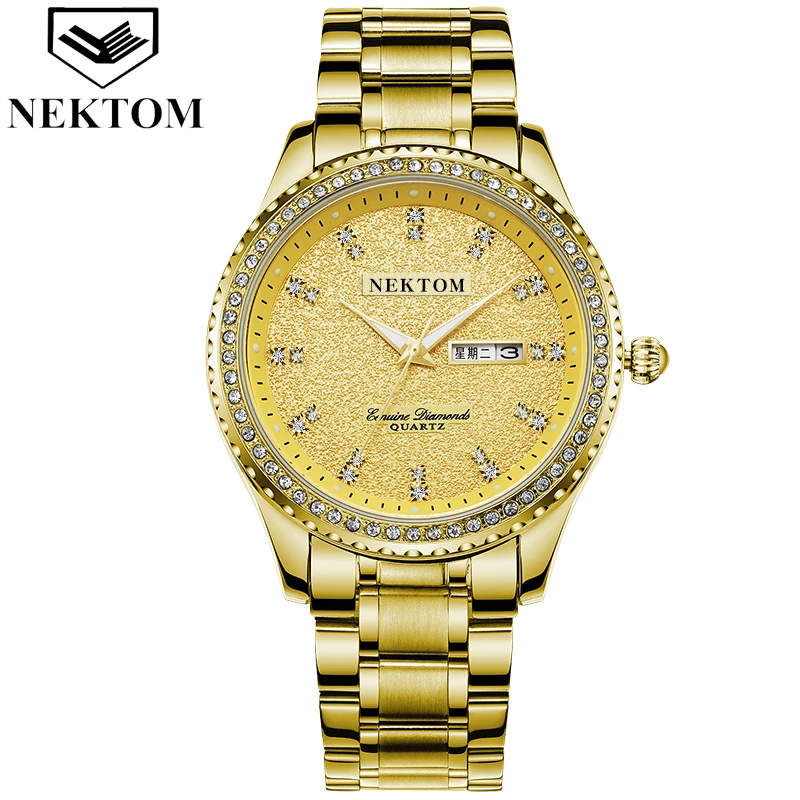 

2020 Wristwatches Men Gold Watch Luminous Luxury Brand Chronograph Diamond Watches Waterproof Full Steel Quartz Men's Watch