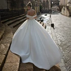 UZN, элегантные, цвета слоновой кости, с v-образным вырезом бальное платье атласная шикарное свадебное платье с открытыми плечами, свадебное платье с Бисер ремень