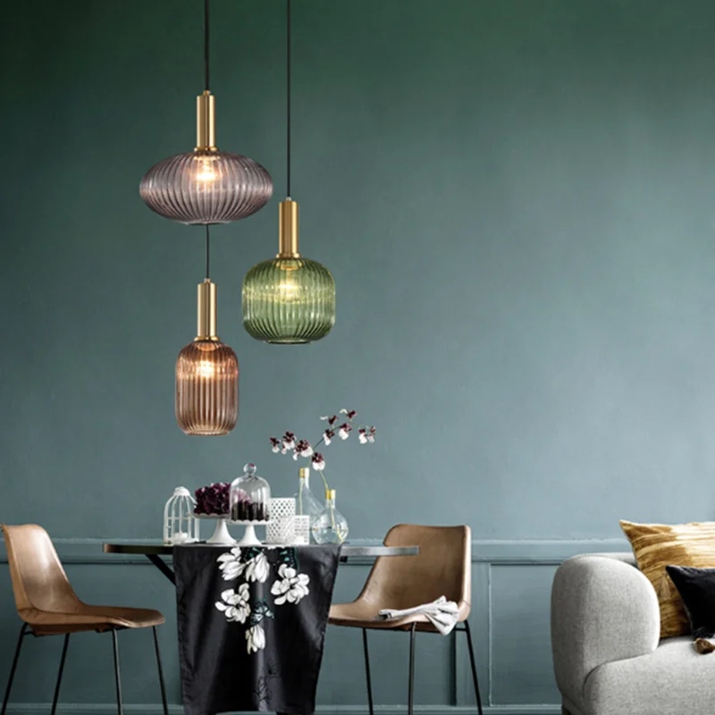 Macaron Nordic Retro restaurant colorfull glass pendant lights Creative living room Lamp Simple bedside lamp LED E27 light
