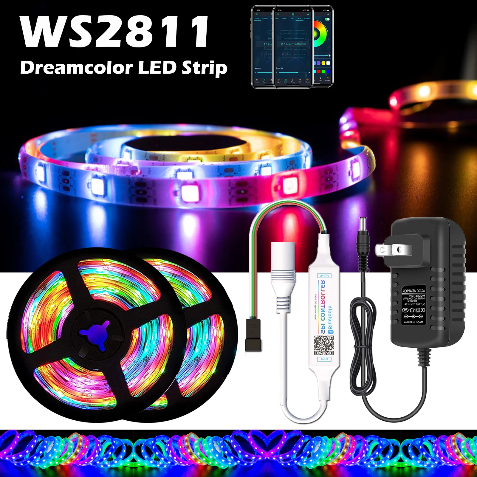 Bluetooth LED Strip RGBIC WS2811 Dreamcolor Light Stip App Control Color Changing Flexible Ribbon For Bedroom living room decor