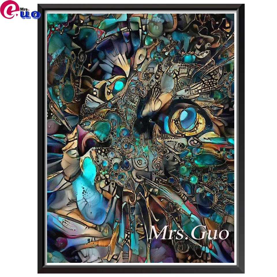 

Full circle square rhinestone 5D diamond painting animal pattern mosaic blue abstract cat diamond embroidery home decoration gif