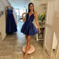 navy blue glitter short prom dresses deap v neck party formal evening gowns cocktail