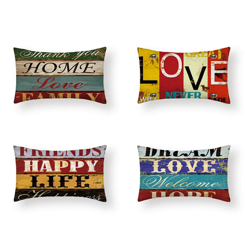 

Vintage Mediterranean Hand-Painted Letters 30*50cm Waist Cushion Cover Linen Car Home Decoration Decorative Lumbar Pillow Case