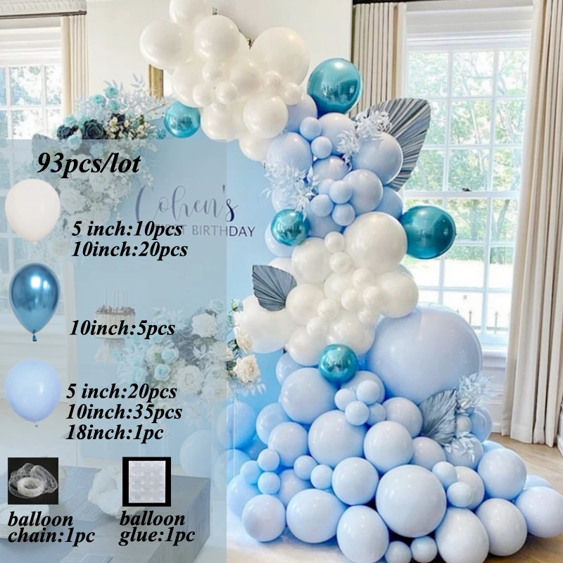 

92pc Blue Pink White Balloon Garland Arch Kits Princess Chorme Gold Latex Ballons Wedding Birthday Party Decorations New Year
