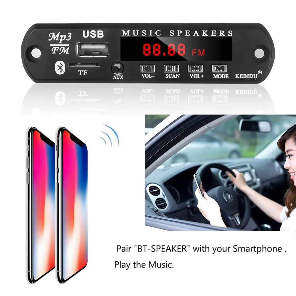Беспроводной mp3-декодер KEBIDU с Bluetooth 12 В mp3-плеер дистанционным управлением FM AUX