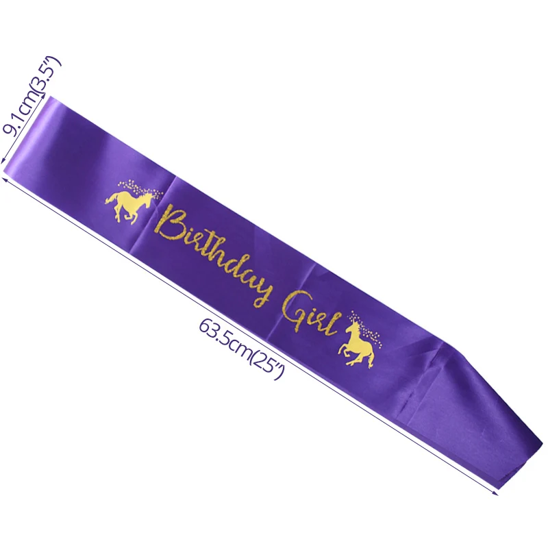 purple sash Cyuan Радуга Единорог день рождения фото стенд реквизит Единорог цветочный детский душ вечерние фоторамки реквизит Девушка День рождения украшения - Цвет: purple sash