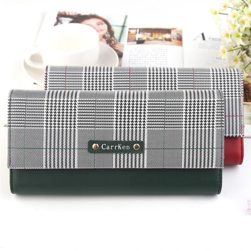

Plaid Long Women Wallet Fashion Hasp Card Holders Female Pu Leather Three Fold Money Clip Zipper Coin Purse Clutch Phone Bag