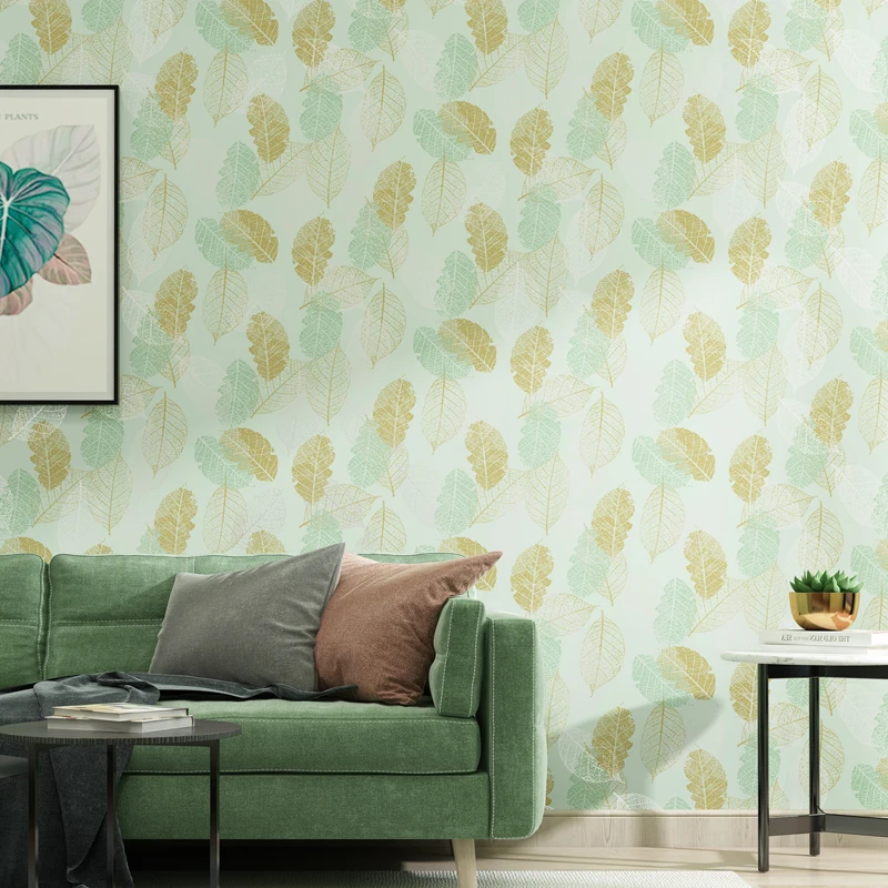 

Nordic Fresh Green Leaf Wallpapers Home Decor Non Woven Living Room Bedroom Background Wall Paper Roll Mural