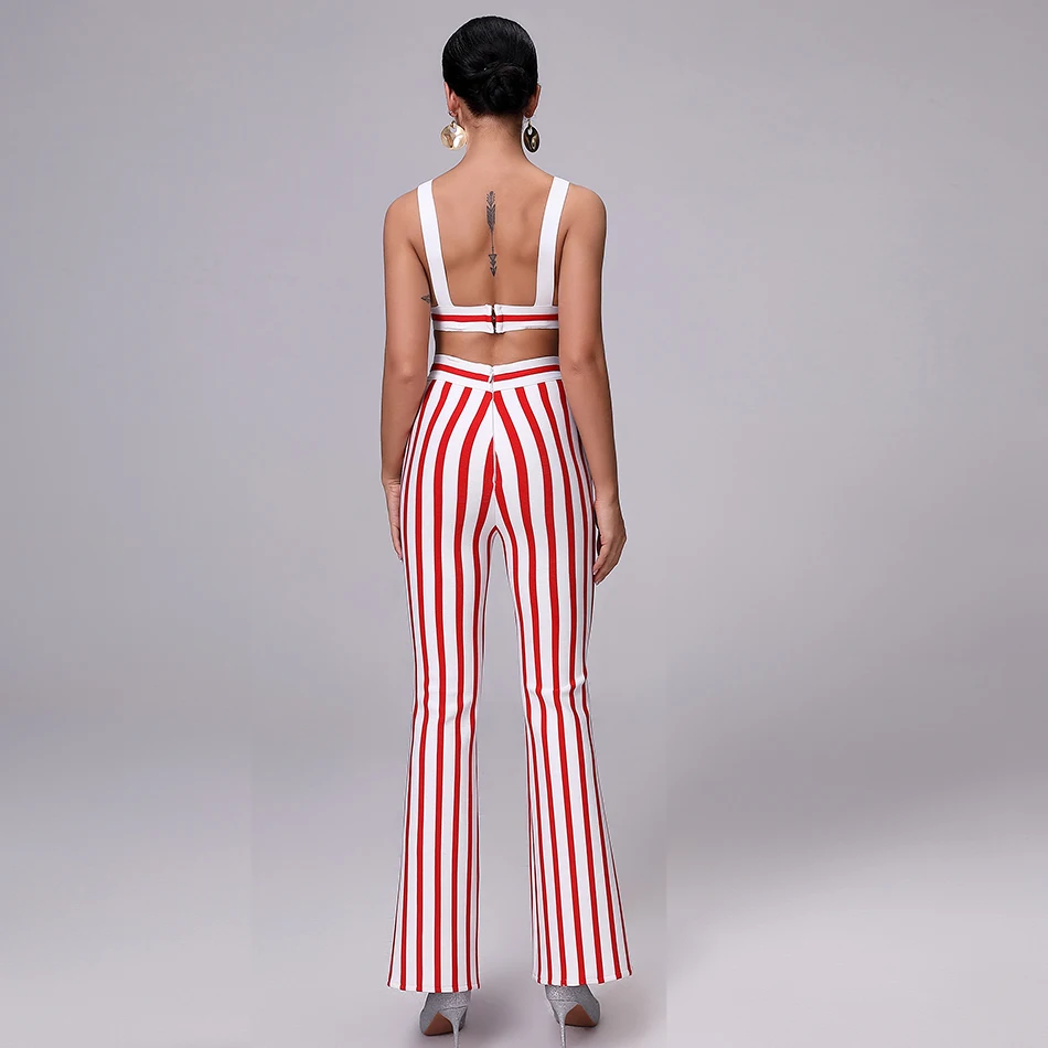 Новинка лета 2021 Женский Топ в полоску и штаны с высокой талией вечернее платье из