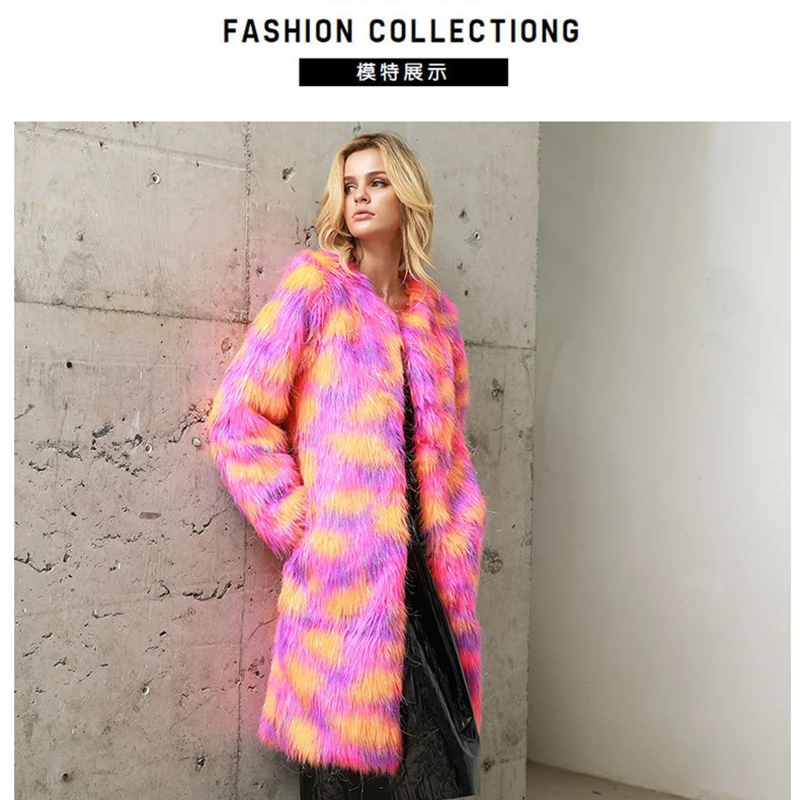 

YOSICIL European Fashion Long Sleeve Short Pink Faux Fur Coat Women Autumn Winter Fluffy Fur Jacket Plus Size Outerwear