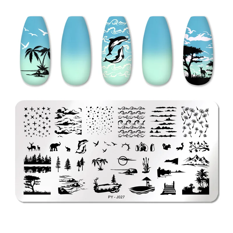

PICT YOU French Style Geometry Nail Stamping Plates Plants Striped Line Leaves Lavender Flower Nail Art Plate Stencil Stainless