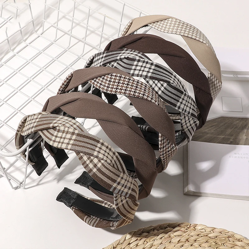 

Повязка для волос в клетку с зубцами женская, аксессуар на голову с зубцами, вязаный обруч для волос в клетку, головной убор