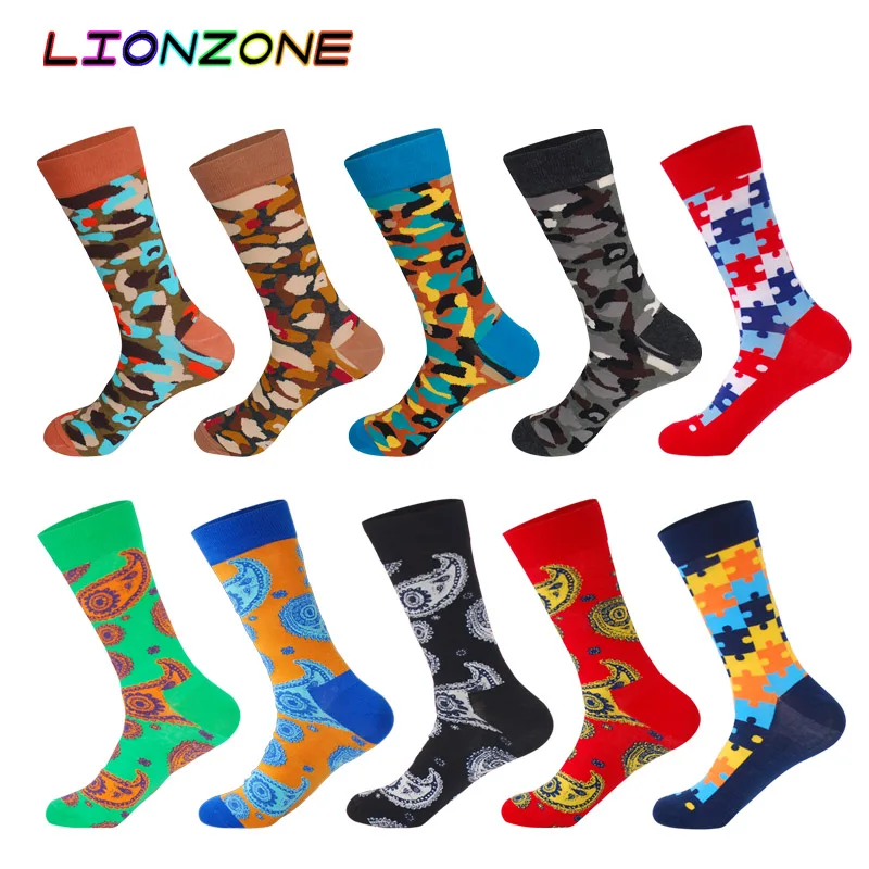 10 пар/лот Для мужчин носки из чёсаного Хлопковые фирменные битва Цветной тотемы