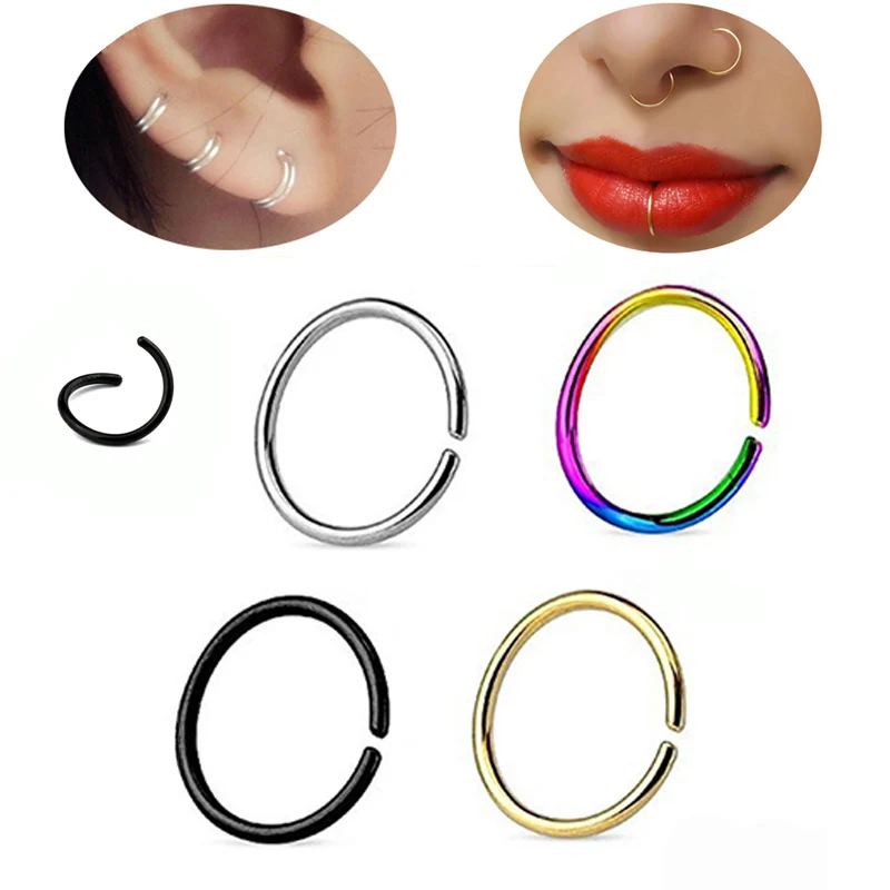 

2Pcs/set Stainless Steel Nose Ring Multipurpose Hoops Ear Piercing Septum Tragus Nose Piercing Cartiliage Tragus Body Jewelry