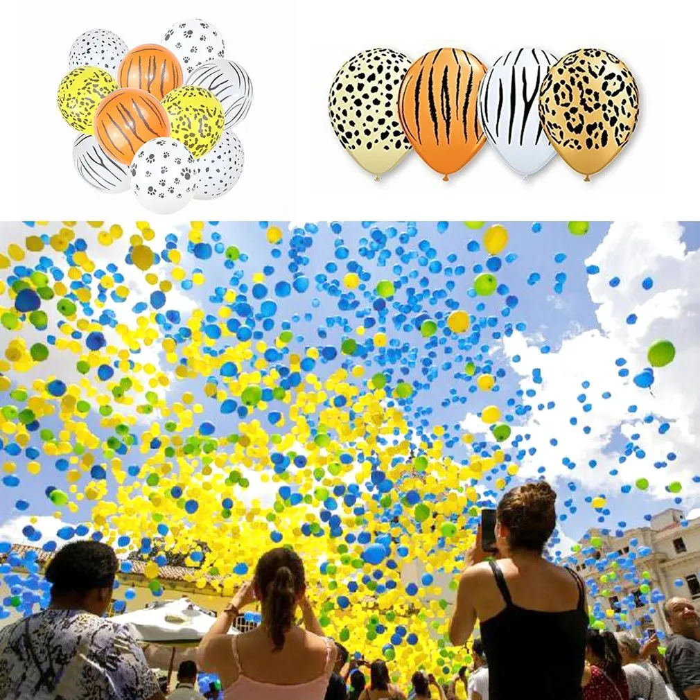 

10Pcs Printing Air Balloon 12 Inch Jungle Animal Balloon String Round Bubble Helium Balloons Outdoor Inflatable Toy for Kids Toy