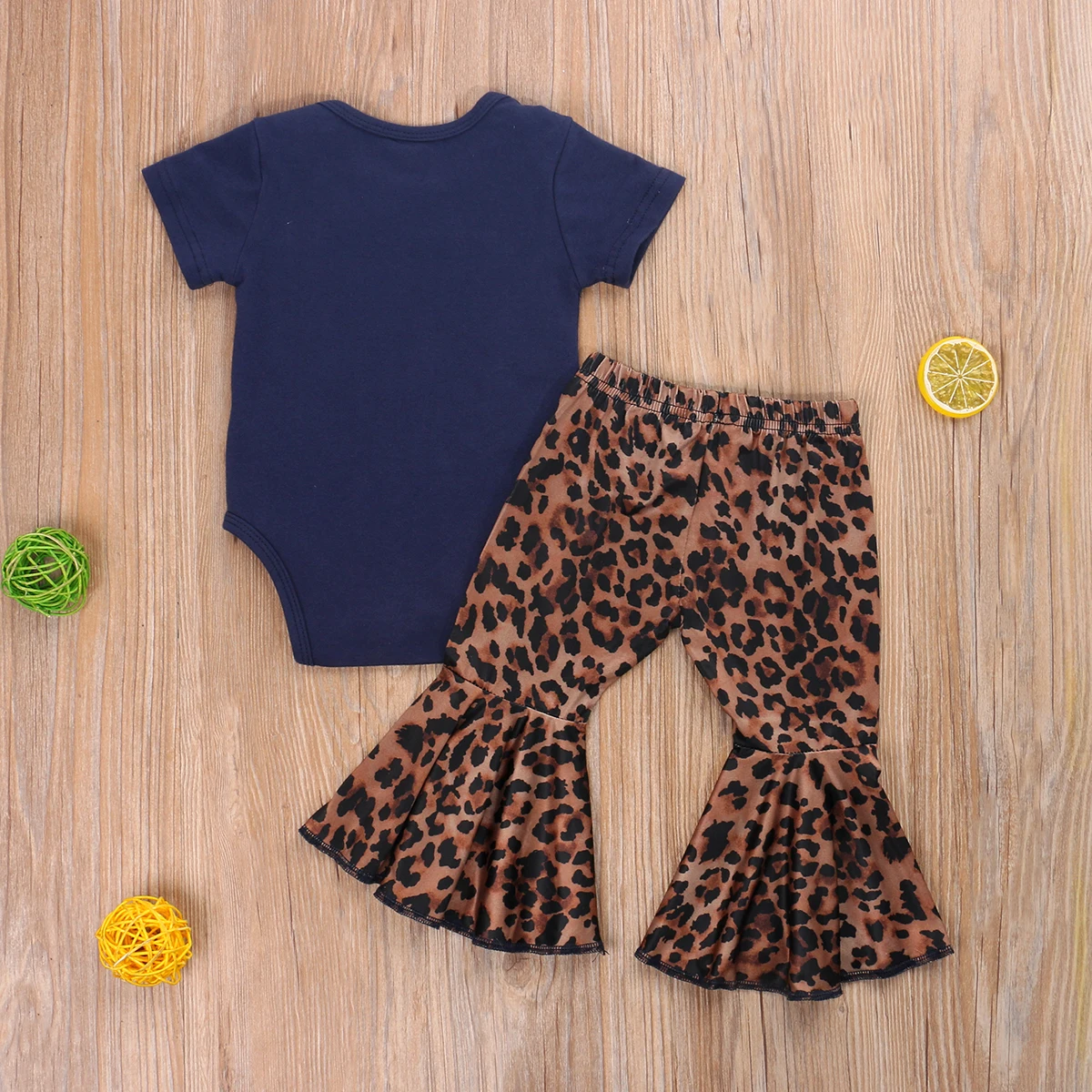 

Lovely Infant Baby Girls Boys Clothes Sets Letter Leopard Print Short Sleeve Romper Tops+Flare Pants