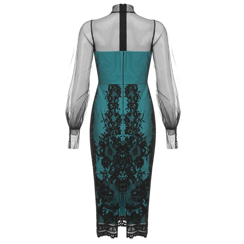 

Free Shipping Wholesale 2021 Women's Dress Green Mesh Long Sleeve Sequins Sexy Tight Celebrity Cocktail Party Bandage Dress