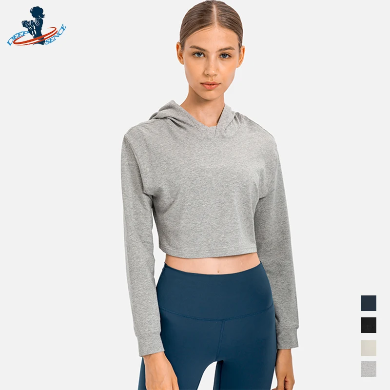 

DEEPSENCE 2021 Women's Fitness Sports Long Sleeve Crop Top Female Yoga Long Sleeve t-shirt Gym Clothing Workout Training Wear