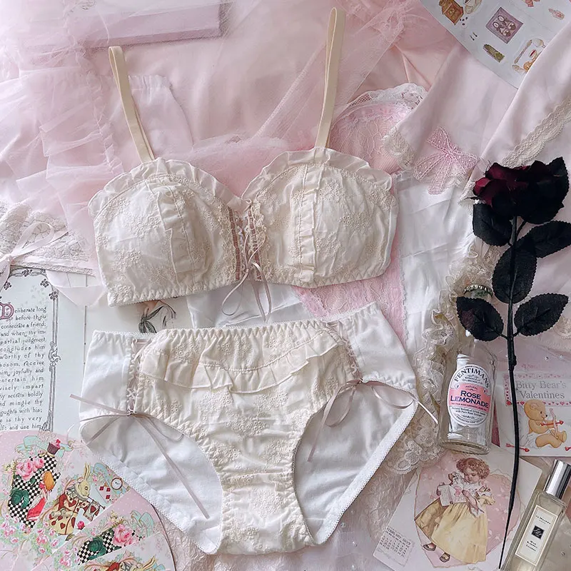 

Japanese Sexy Lingerie for Small Chest Sweet Cute Lolita Push Up Bra Set Lace Underwear Young Women Bra Panty Intimate Clothes