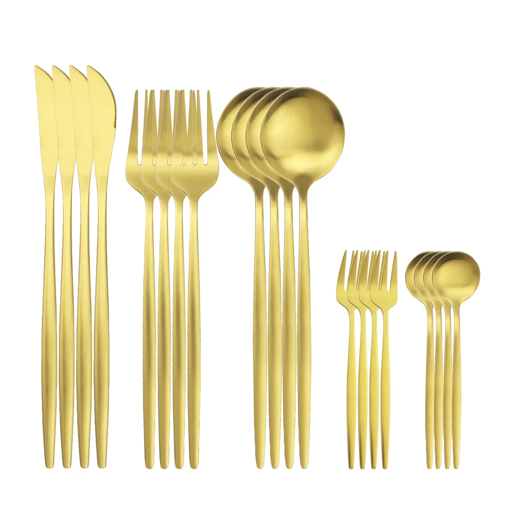 

20pcs/4set Dinnerware Gold Matte Flatware Cutlery Set Stainless Steel Cake Fork Spoons Knives Silverware Kitchen Tableware Gift