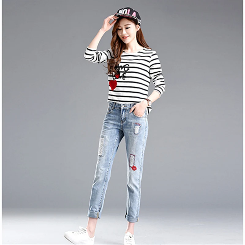 

Женские демисезонные брюки с вышивкой на молнии, до щиколотки