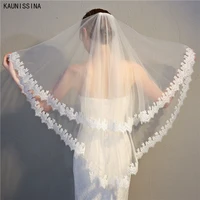 kaunissina elegant two layers lace bridal veil with comb women wedding bride veils