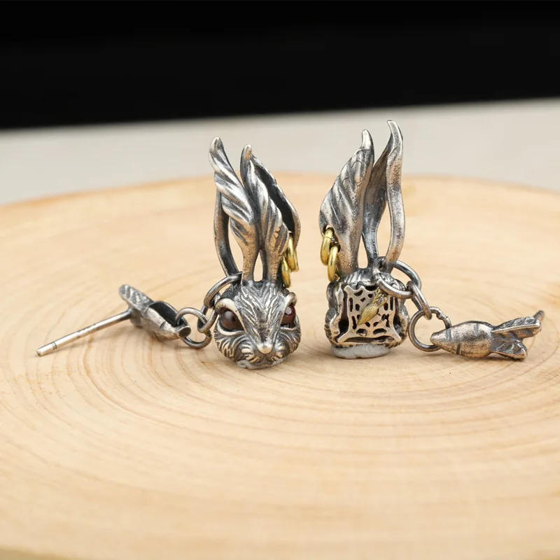 

Серьги из стерлингового серебра S925 с красными глазами и кроличьими ушками, ювелирные изделия для мужчин и женщин, мужские серьги в стиле рет...