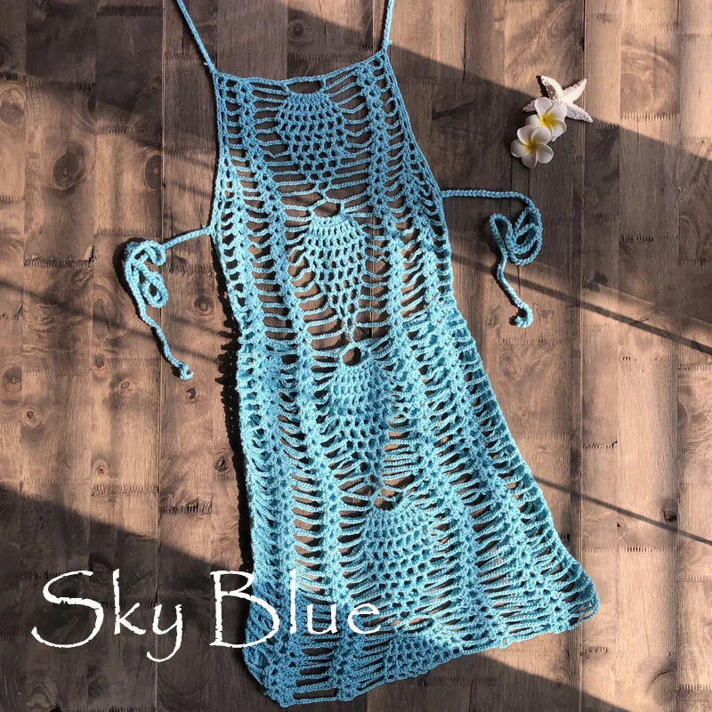

Maxi Dress For Women Summer 2021 Beach Suit Cover Up Hollow Out One Piece Swimsuit With Bandage Skirt Letter Cotton CoverUp Wear