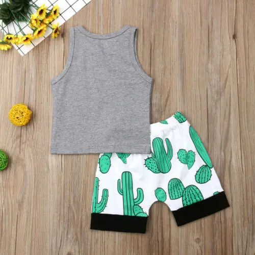 2PCS Baby Boy Summer Clothes for Toddler Newborn Kids Boys Cactus Sleeveless Tops T-Shirt Shorts Outfit Sunsuit |