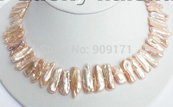 

Genuine baroque biwa pink pearl necklace 18KGP clasp