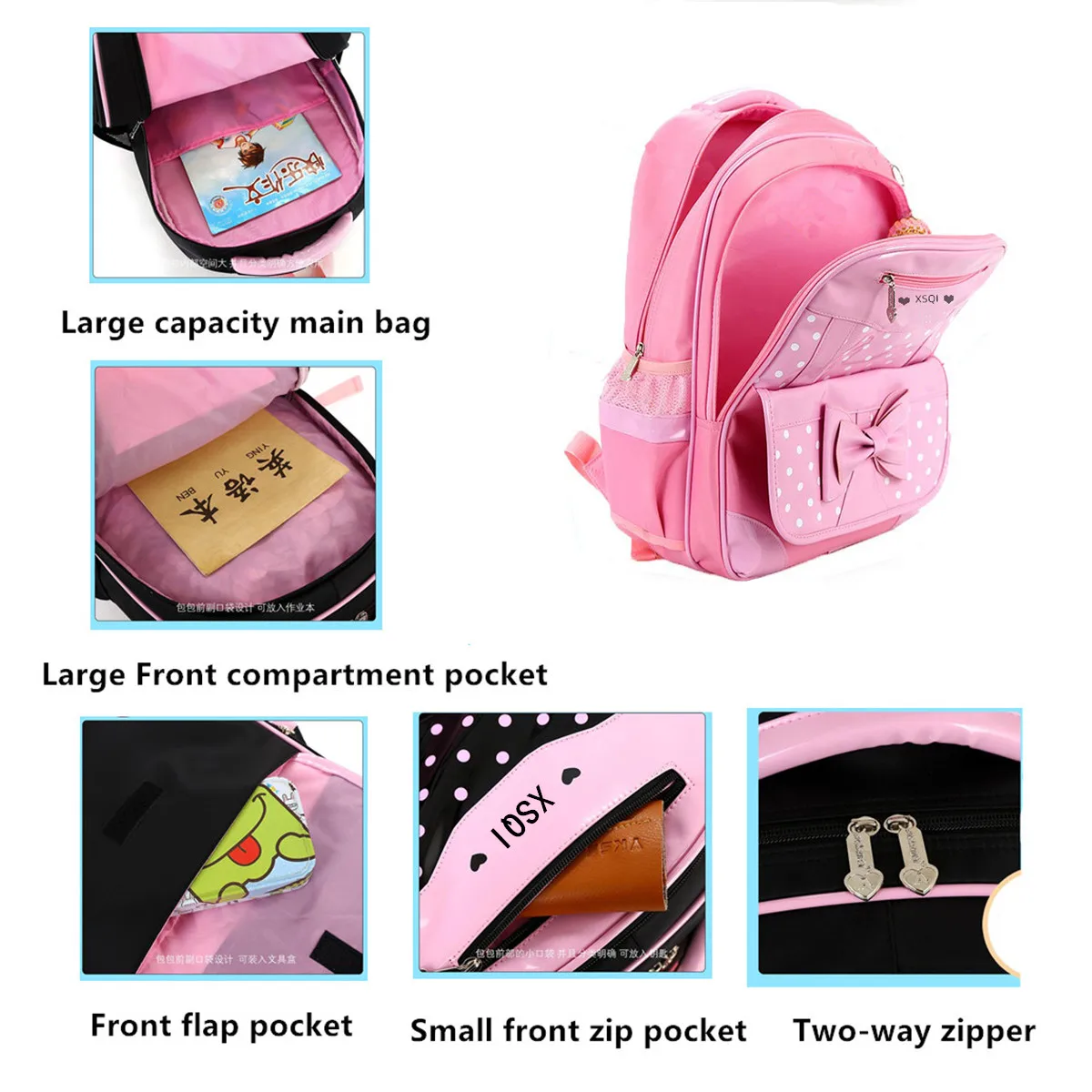 2Pcs Set Rolling Princess Backpack Polka Dot Bowknot Wheeled School Bags for Girls Handbag Waterproof Trolley Bag Travel Luggage