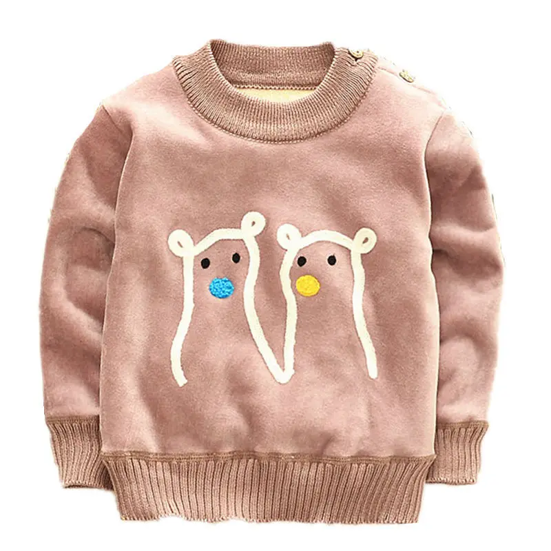 

2021 Autumn Winter Thickening Plus Velvet Sleeve Children's Clothing Boys Girls Embroidery Cartoon Bear Long-sleeved Sweatshirt