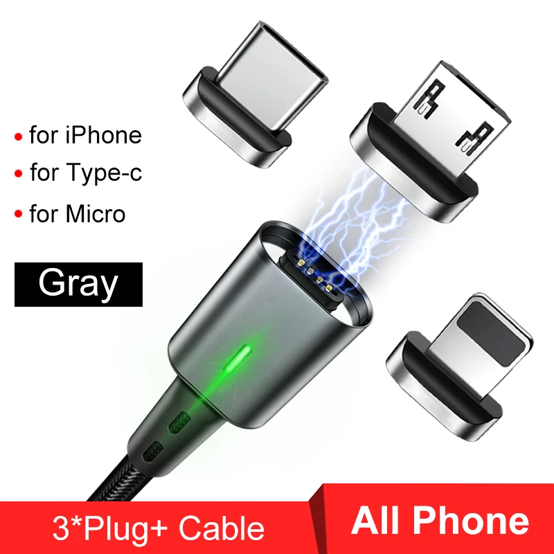 3 in1 grey cable Elough 3 в 1 usb кабель Магнитный кабель для iPhone XS кабель samsung Xiaomi Тип C Microusb Магнитный зарядный кабель 3A зарядное устройство - Цвет: 3 in1 grey cable