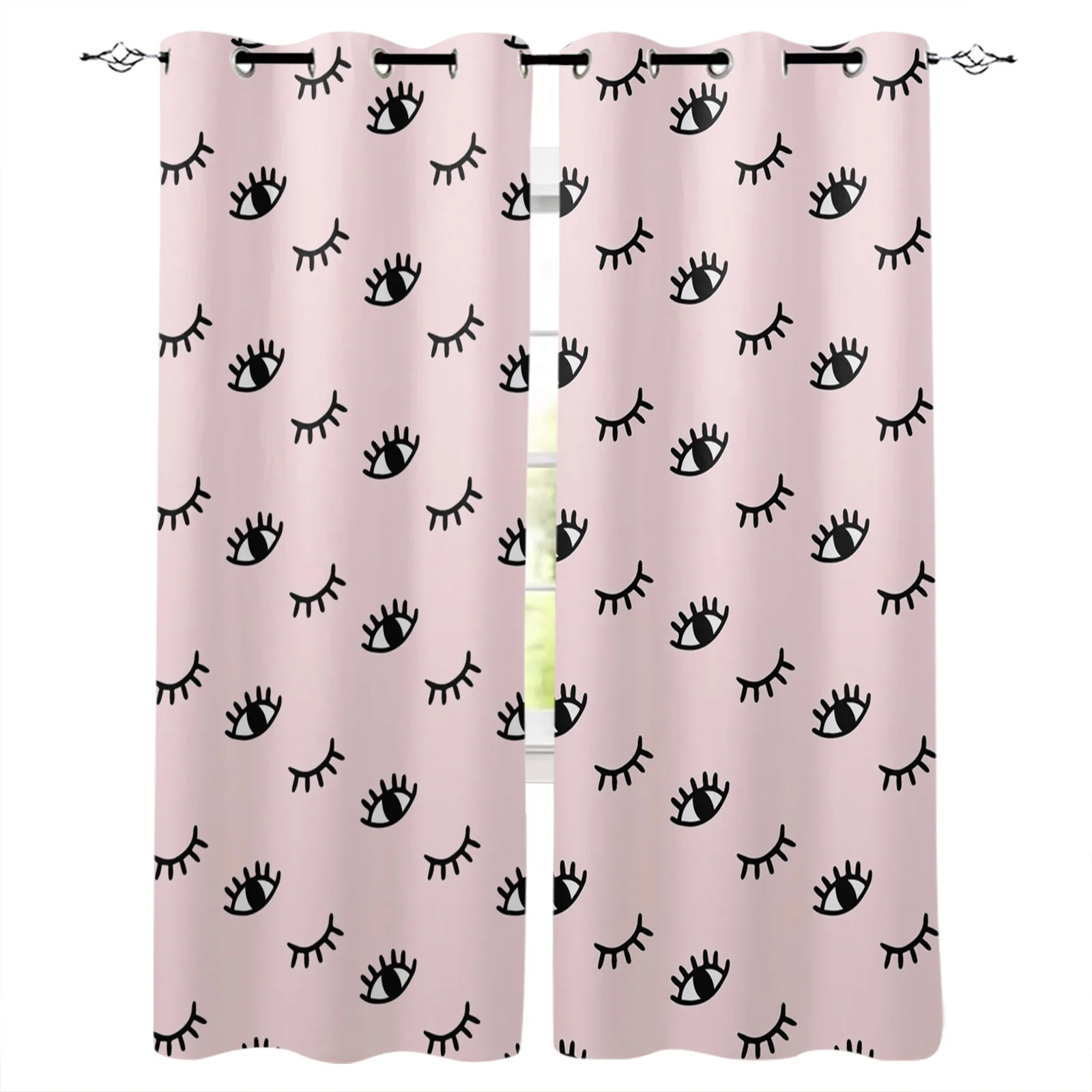 

Eyelash Pink Cartoon Eye Printed Curtains Window for Living Room Bedroom Kitchen Kids Room Modern Home Decoration
