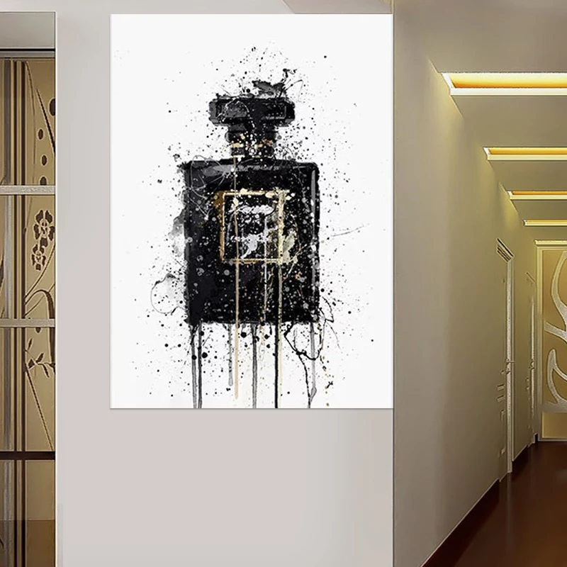

Modern Abstract Wall Art Black Perfume Bottle Canvas Painting Poster Living Room Home Decoration Mural(No Frame)