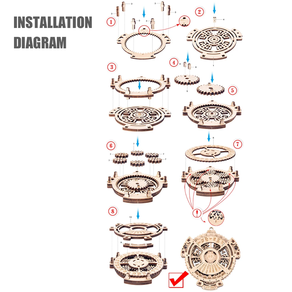 3D пазлы мини уникальный вечный календарь деревянная механическая передача