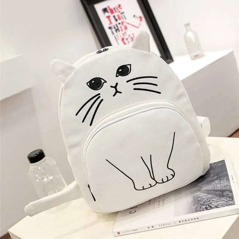 Вместительный холщовый рюкзак для женщин школьный ранец с 3D принтом кота девочек