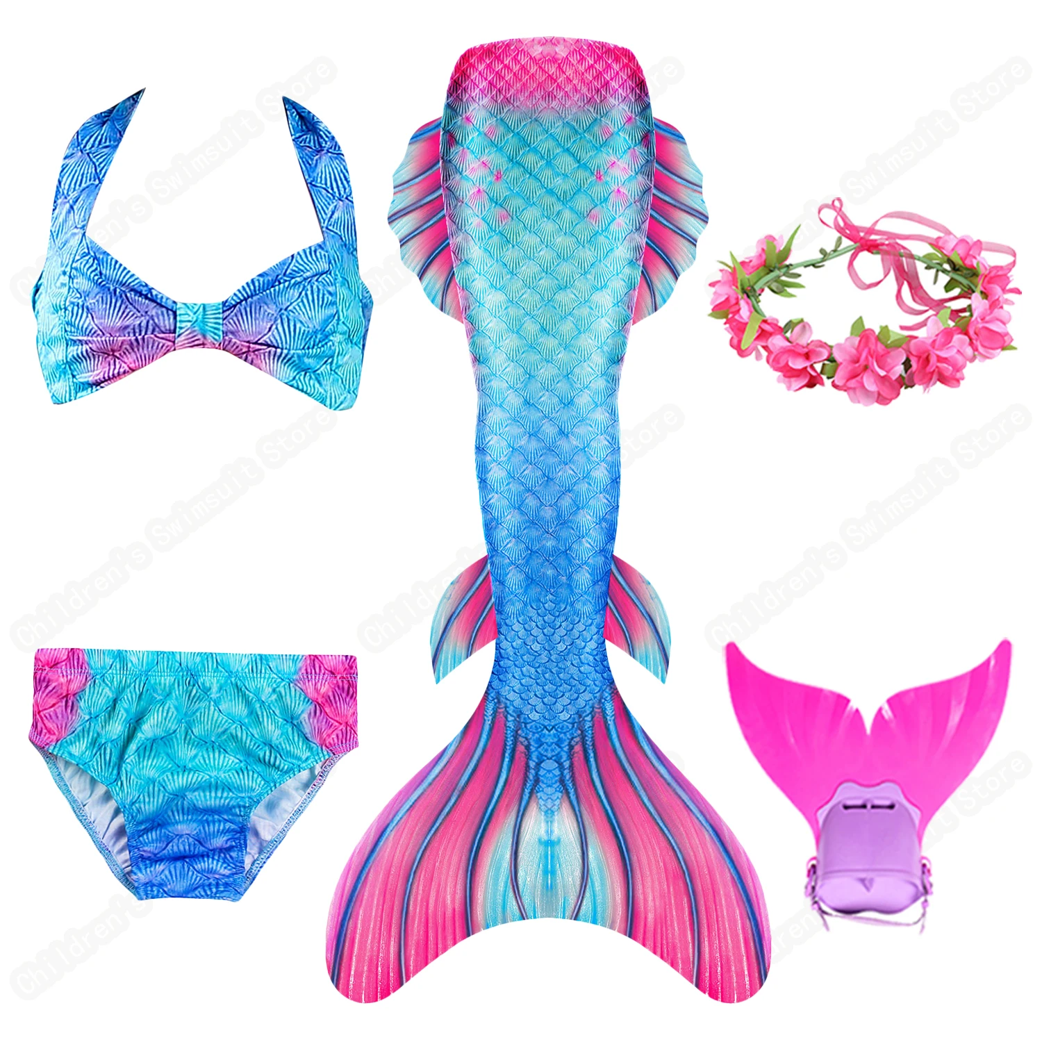

Cosfans Summer Mermaid Tail Swimsuit Children's Split Bikini For Age 3-12 Kids Beach Sunbathing And Swimming With Monolithic Fin