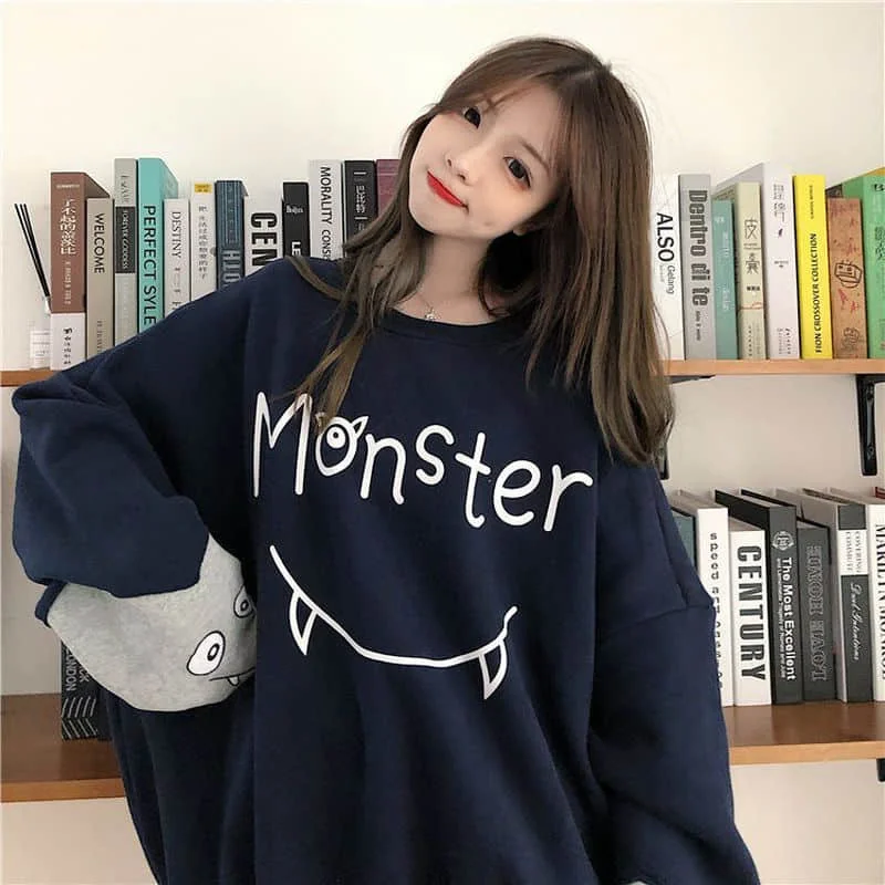 

Sweatshirts Men And Women Autumn And Winter 2021 Plus Velvet Thickening Cartoon Stitching Long-sleeved Lazy Wind Loose