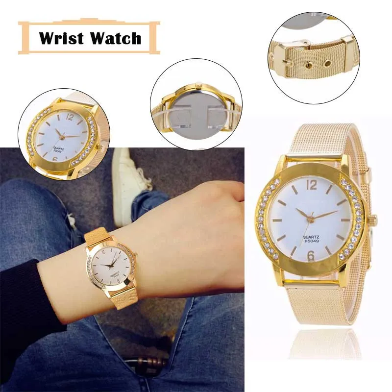 Хрустальные золотые женские часы модные Аналоговые кварцевые наручные из