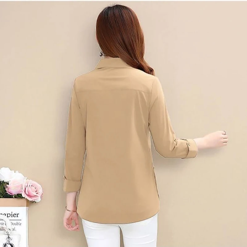 Chic Solid polo collar shirt women fashion elegant slim plus size 5XL long sleeve blouse female 2021 new Mom casual spring tops