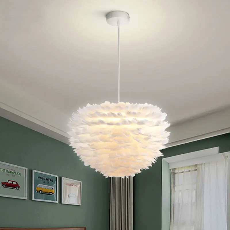

Bedroom Lamp Feather Chandelier Nordic Creative Personality Warm Romantic Children's Room Girl Master Bedroom Red Lighting
