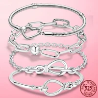 top sale femme bracelet 925 sterling silver heart snake chain bracelet bangle for women fit original charm beads jewelry gift